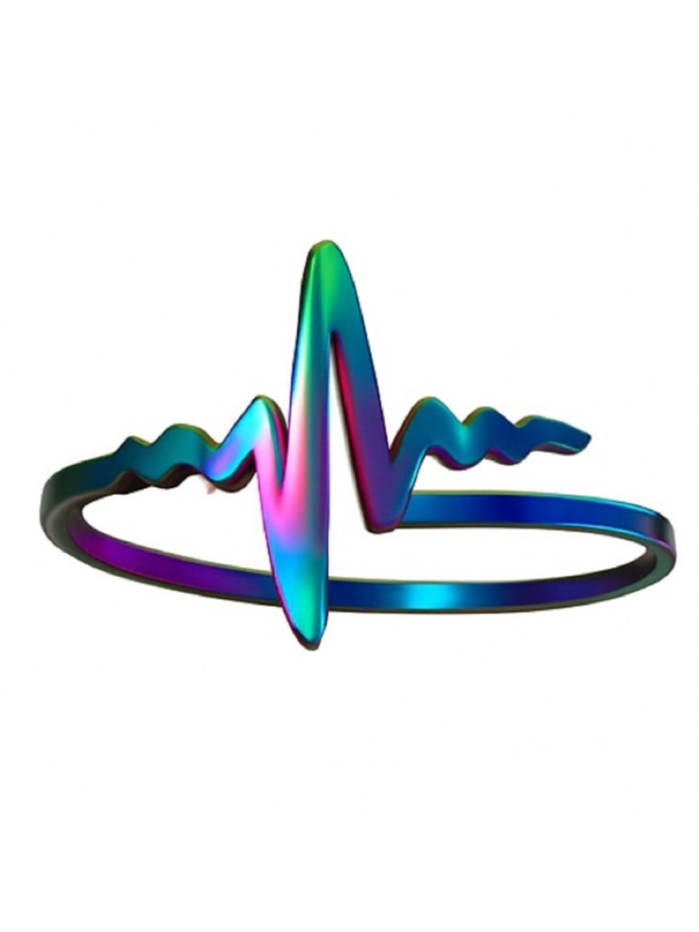 Rainbow Heartbeat Ring Iridescent Stainless Steel Band | Festival Y2K Statement